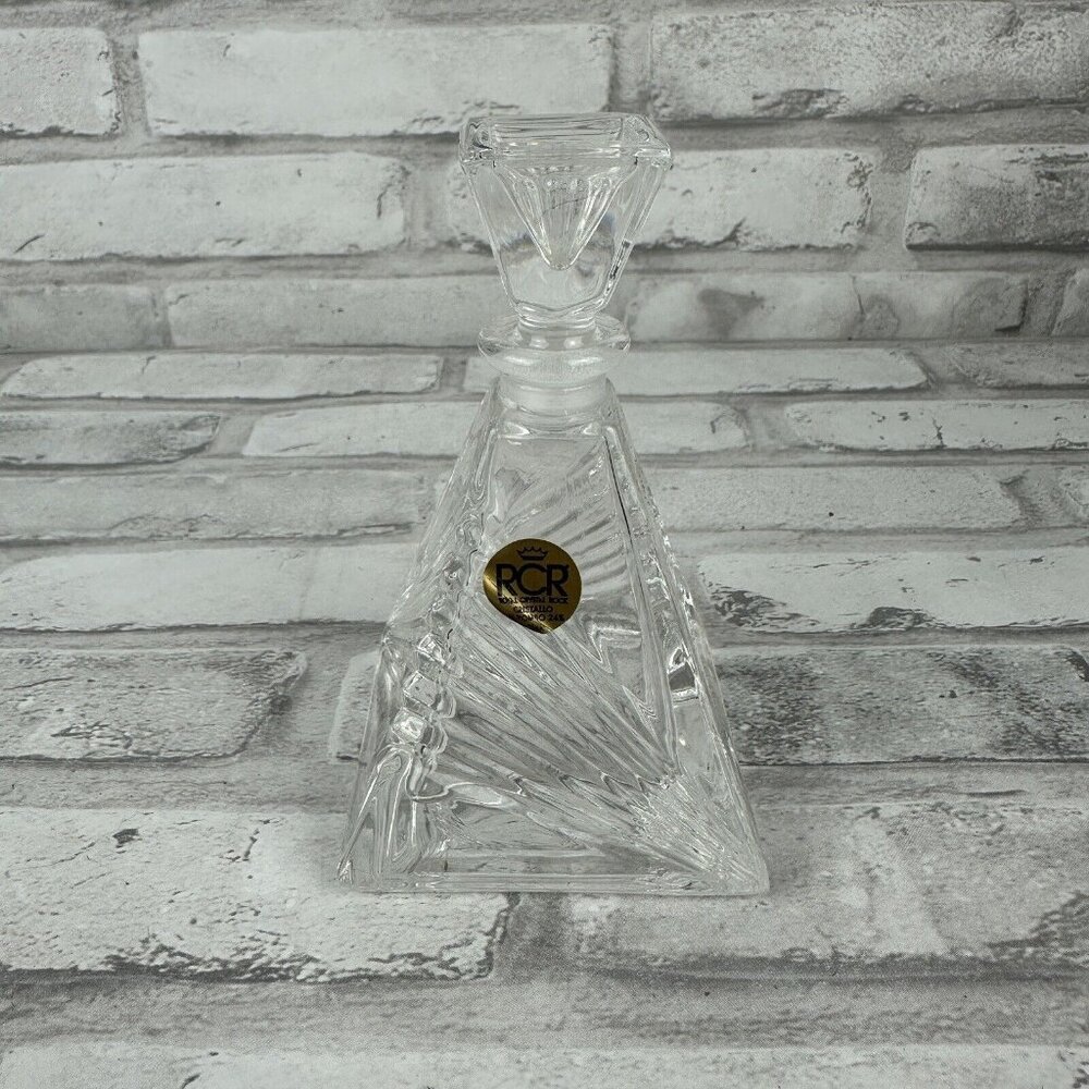 RCR Royal Crystal Rock Lead Crystal Pyramid Perfume Bottle & Stopper Vintage